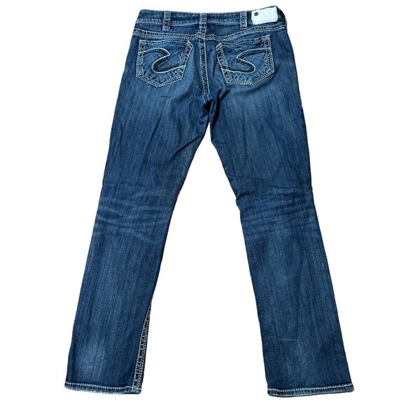 Silver Jeans Suki Mid Rise Straight Leg Denim Pant Distressed Medium Wash 32" - Picture 2 of 13